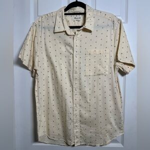 Madewell Dot Print Button Up Shirt Cream Short Sleeve Mens Large
